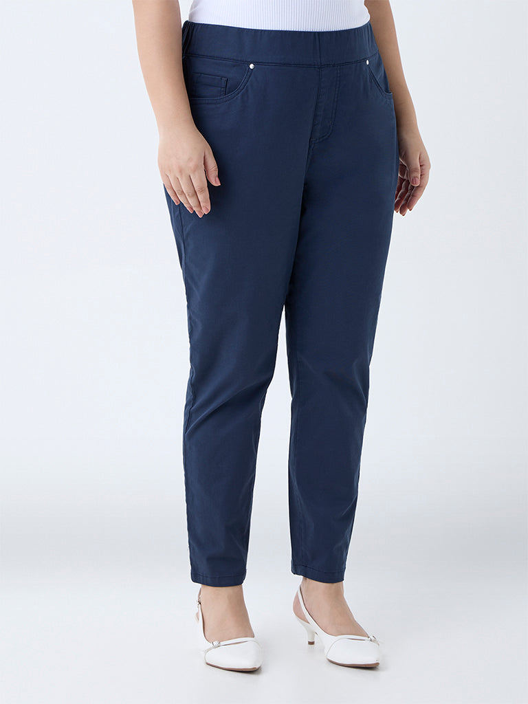 Gia Navy Solid High-Rise Cotton Jeggings