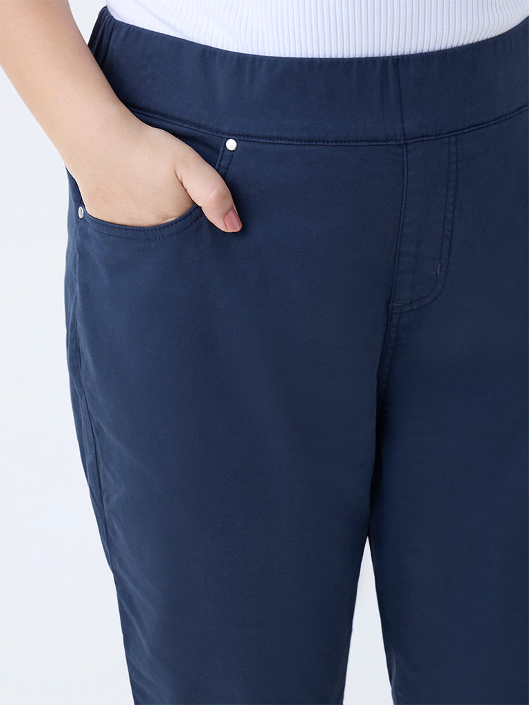 Gia Navy Solid High-Rise Cotton Jeggings