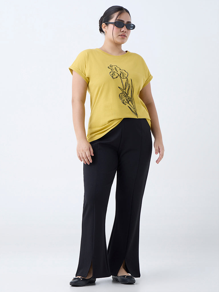 Gia Mustard Foliage Printed Cotton T-Shirt