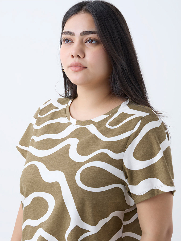 Gia Olive Abstract Design Cotton T-Shirt