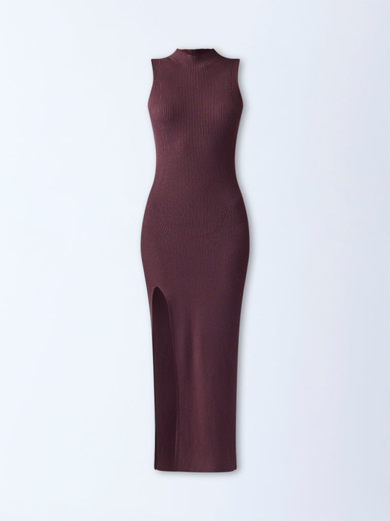 Nuon Dark Brown Ribbed Bodycon Dress