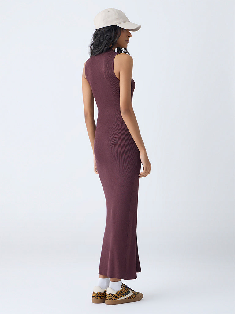 Nuon Dark Brown Ribbed Bodycon Dress
