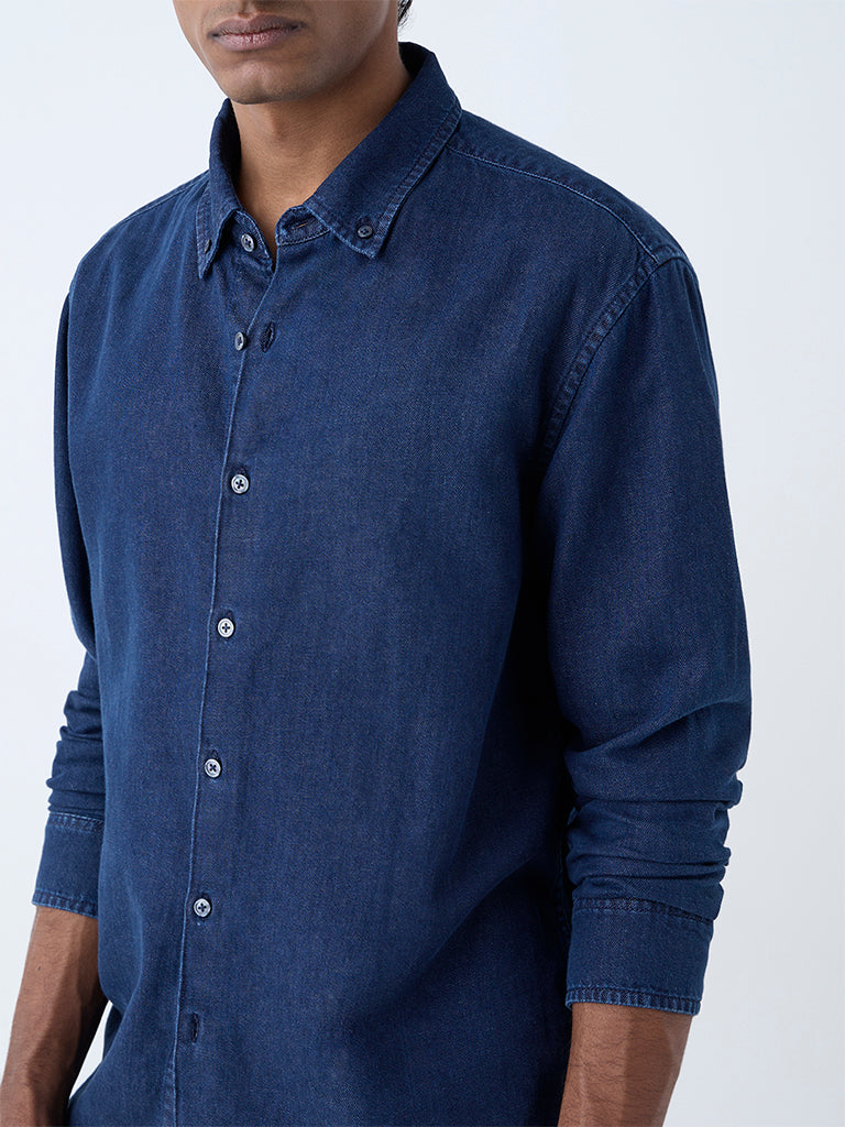 Westside Ascot Men's Dark Blue Relaxed-Fit Denim Shirt for Casual Wear Zoomed View