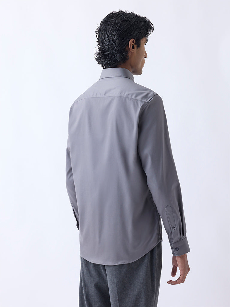 Westside WES Formals Men's Grey Slim-Fit Cotton-Blend Shirt for Work Wear Back View