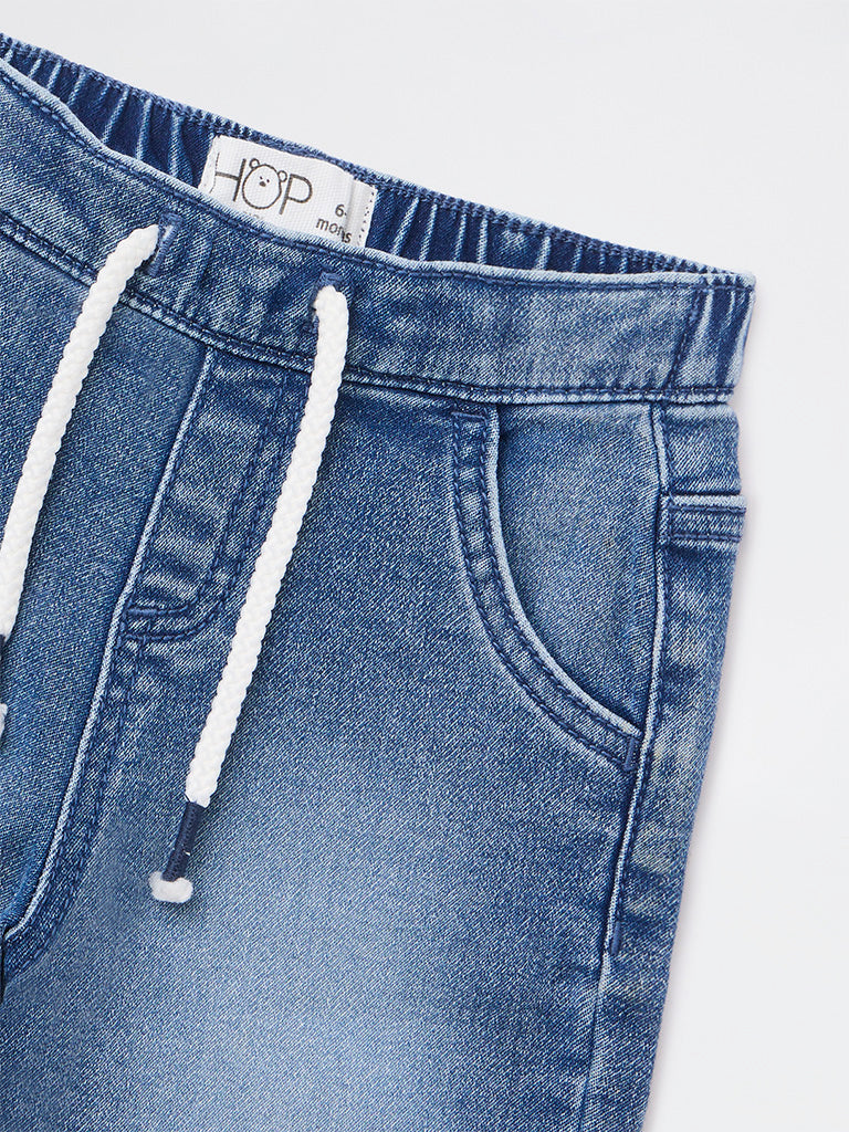 HOP Baby Boys Dark Blue Faded Mid-Rise Denim Joggers