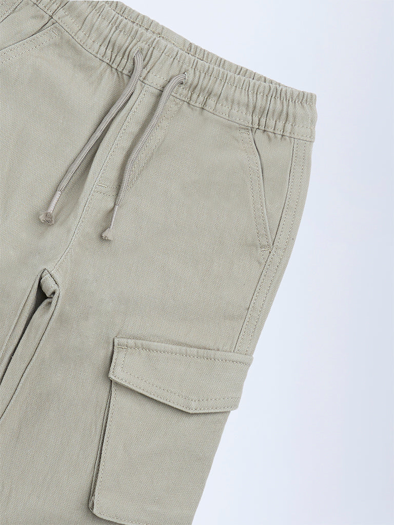 HOP Kids Boys Taupe Mid-Rise Cotton-Blend Cargo Joggers