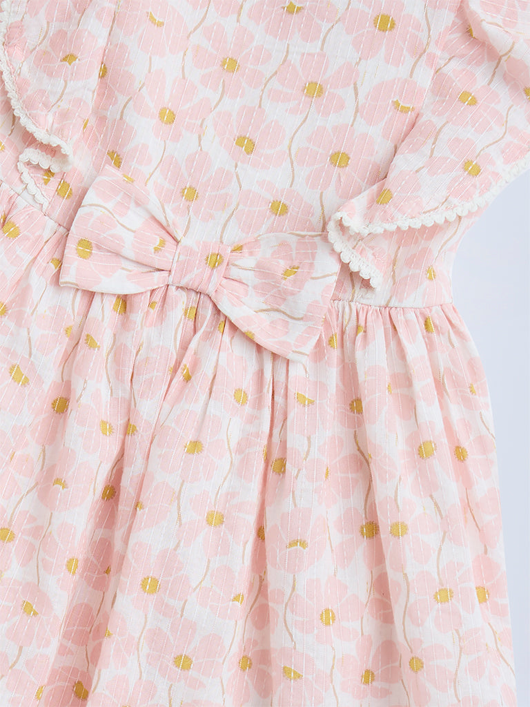 HOP Kids Kids Peach Floral Design A-Line Cotton-Blend Dress