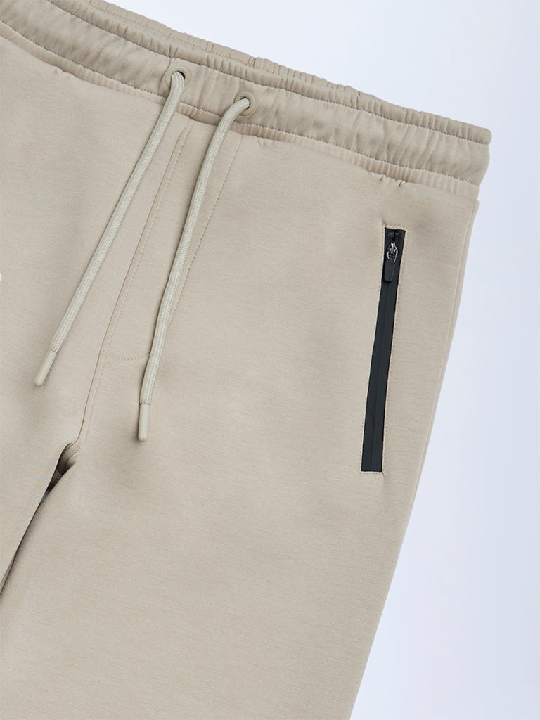 Boys Beige Solid Mid-Rise Pants