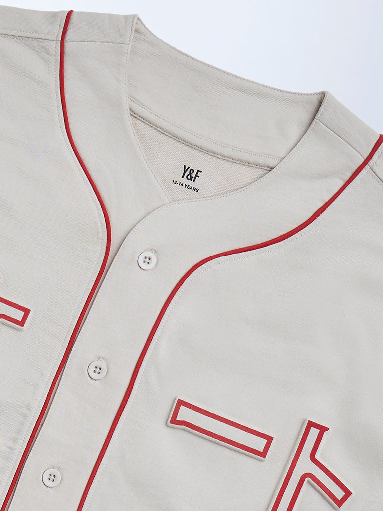 Y&F Kids Boys Beige Text Printed Cotton Shirt