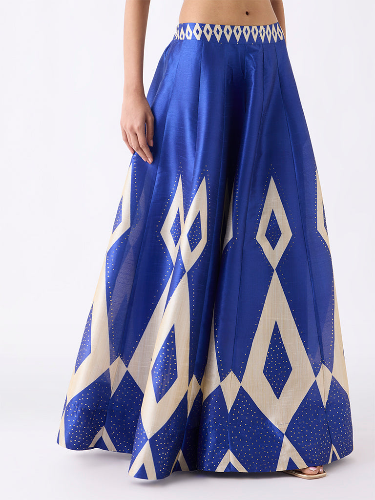 Vark Blue Geometric Pattern Maxi Skirt