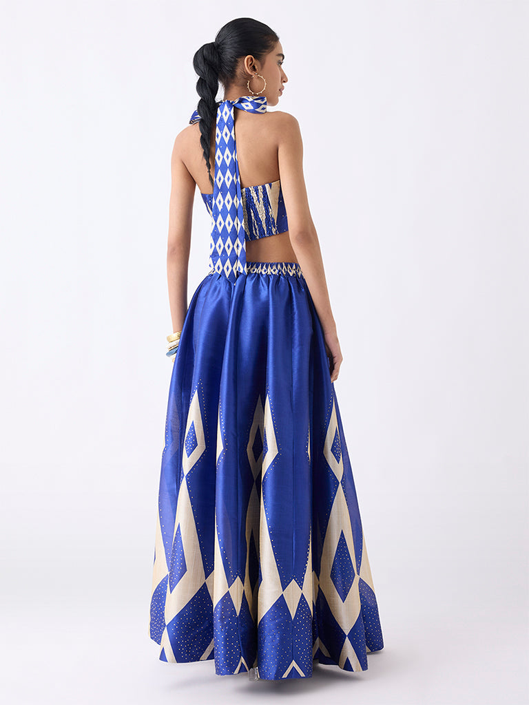 Vark Blue Geometric Pattern Maxi Skirt