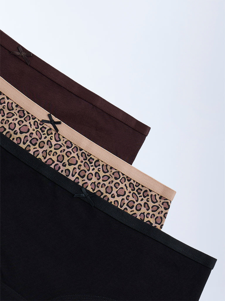 Wunderlove Dark Brown Cotton-Blend Briefs - Pack of 3
