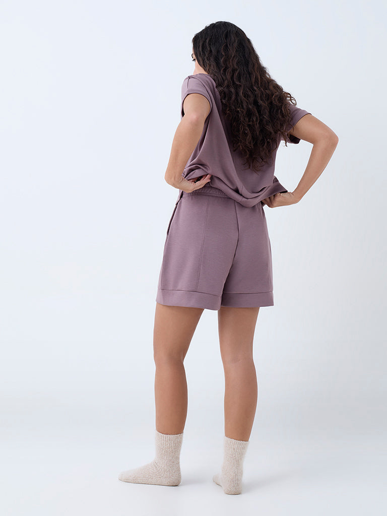 Wunderlove Mauve Solid High-Rise Shorts