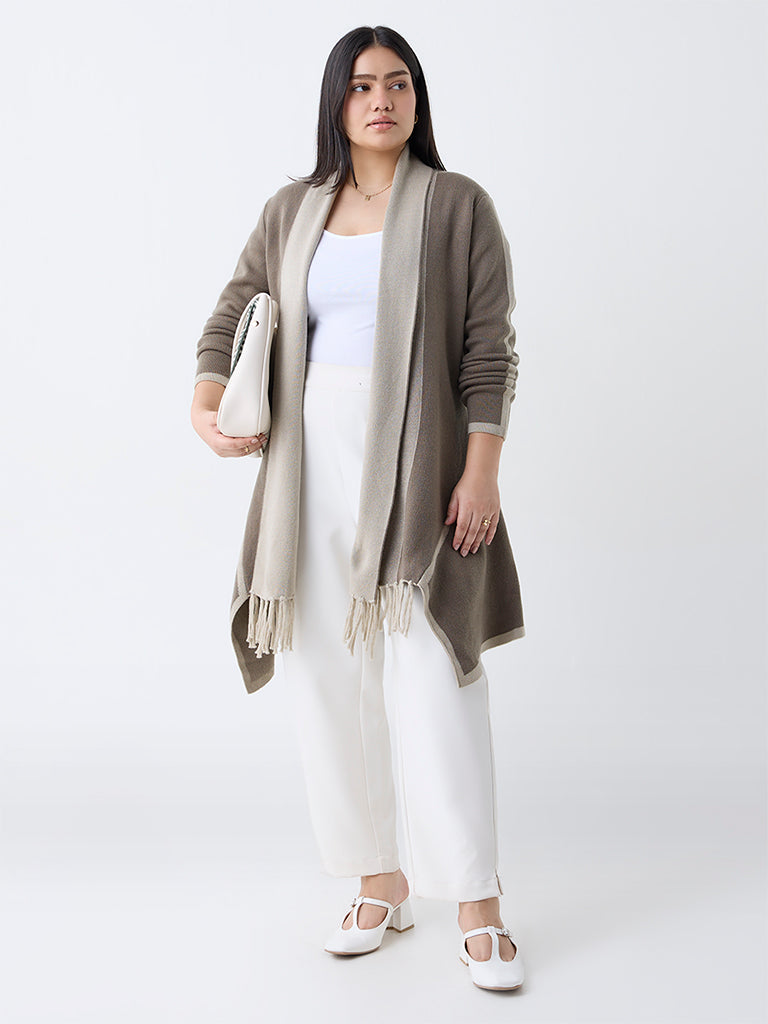 Gia Taupe Fringe-Detailed Shrug