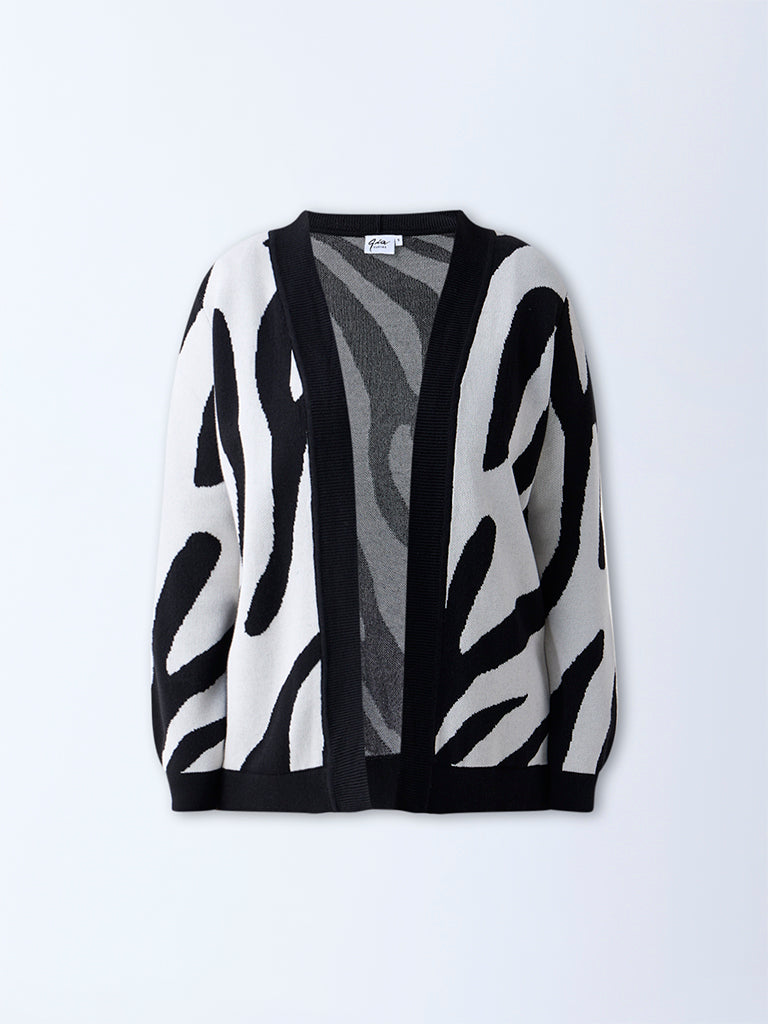 Gia Black Abstract Printed Cardigan