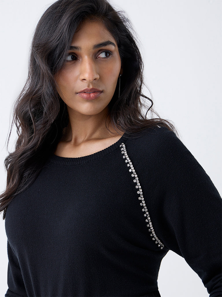 Gia Black Diamante-Detailed Sweater