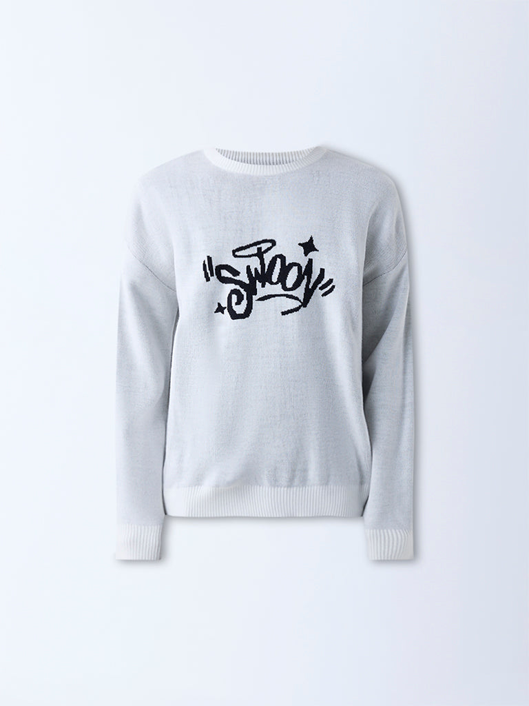 Nuon Light Grey Typographic Relaxed-Fit Sweater