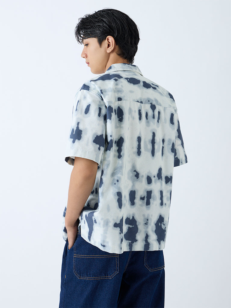 Nuon Indigo Abstract Printed Relaxed-Fit Cotton Shirt