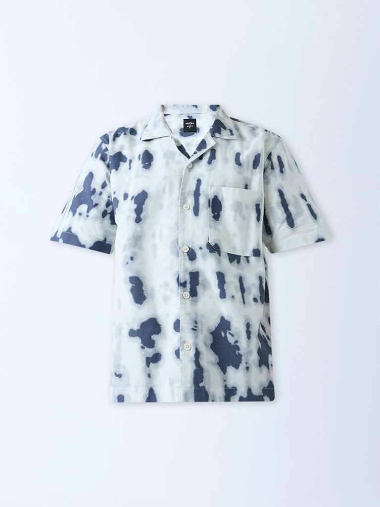 Nuon Indigo Abstract Printed Relaxed-Fit Cotton Shirt