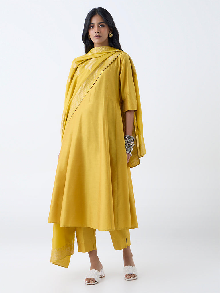 Vark Mustard Brocade Anarkali Ethnic Set