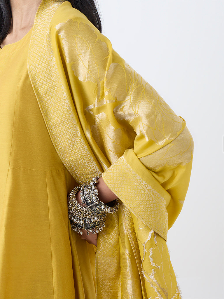 Vark Mustard Brocade Anarkali Ethnic Set