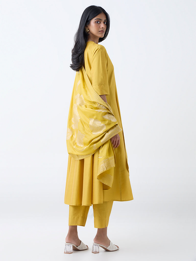 Vark Mustard Brocade Anarkali Ethnic Set
