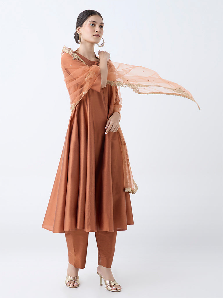 Vark Rust Solid Anarkali Ethnic Set