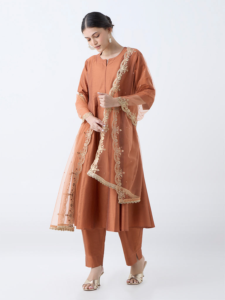 Vark Rust Solid Anarkali Ethnic Set