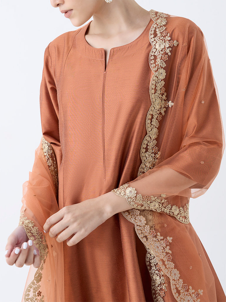 Vark Rust Solid Anarkali Ethnic Set