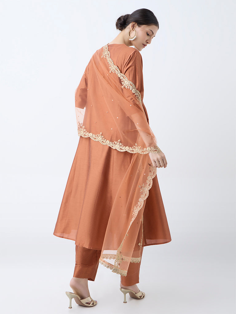 Vark Rust Solid Anarkali Ethnic Set