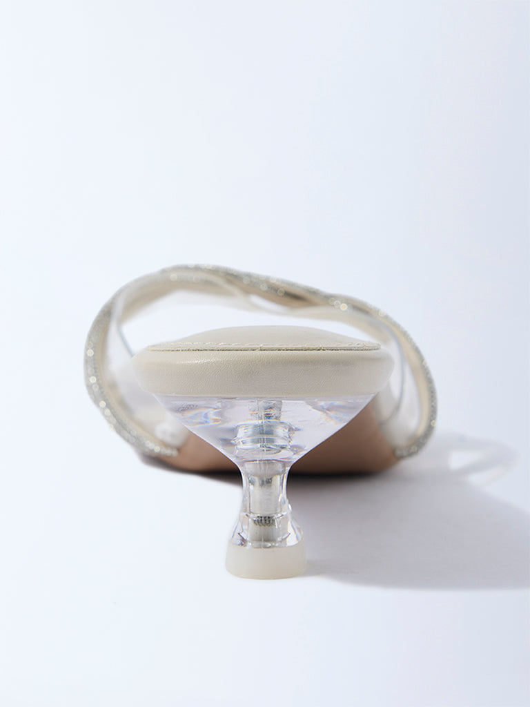 LUNA BLU Ivory Embellished Kitten Heel Sandals