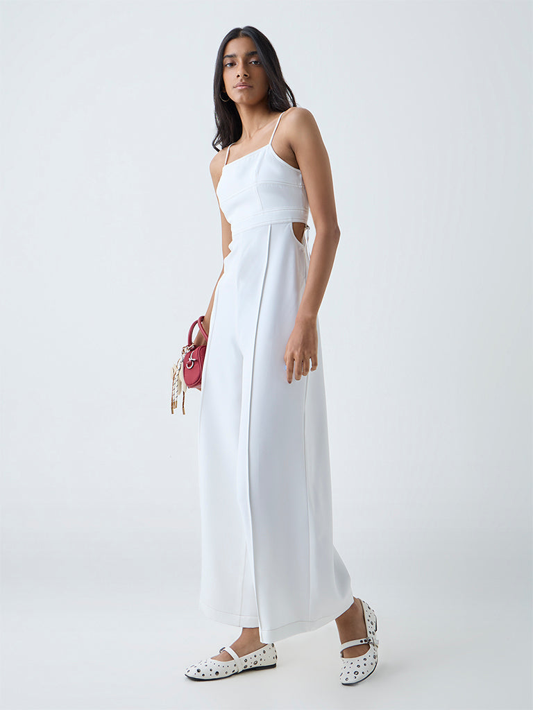 Nuon White Cut-Out Detailed Jumpsuit