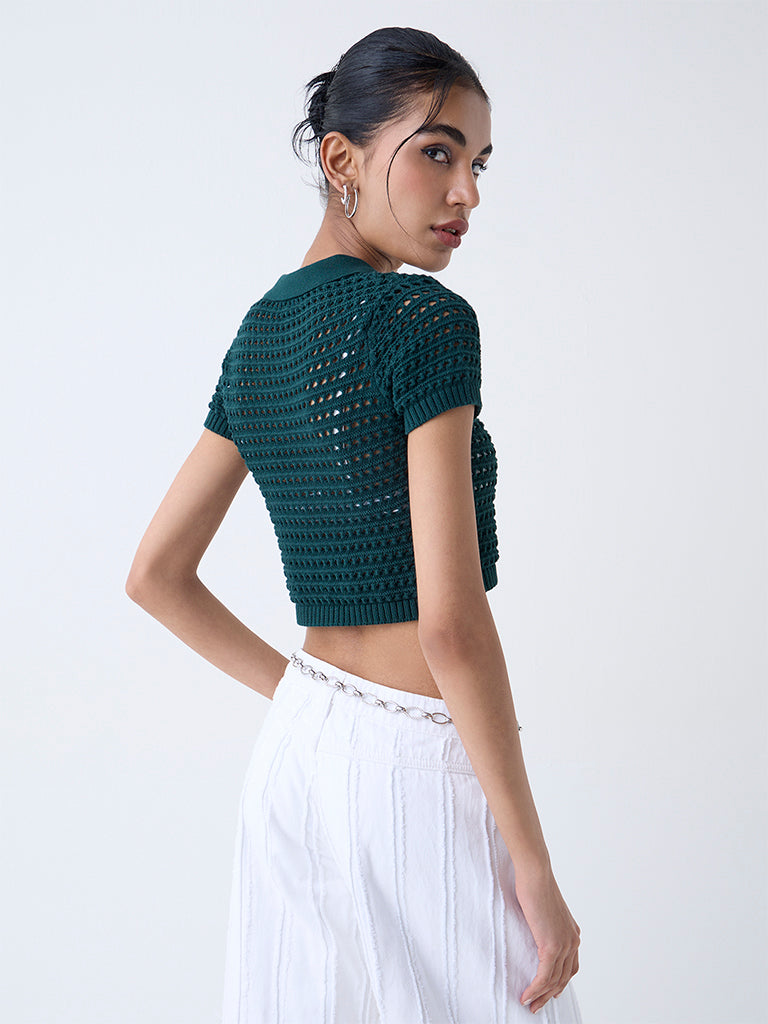 Nuon Green Crochet-Detailed Cotton Top