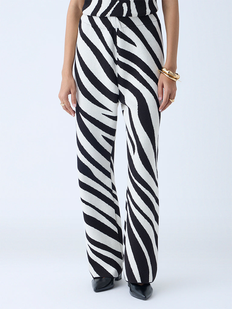 Wardrobe White Animal Printed High-Rise Cotton Pants