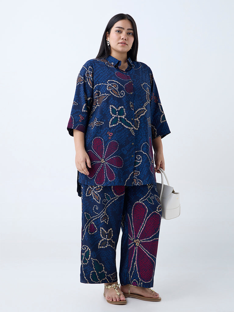 Westside Diza Women's Indigo Floral Bandhani Printed Tunic for Work Wear Full View
