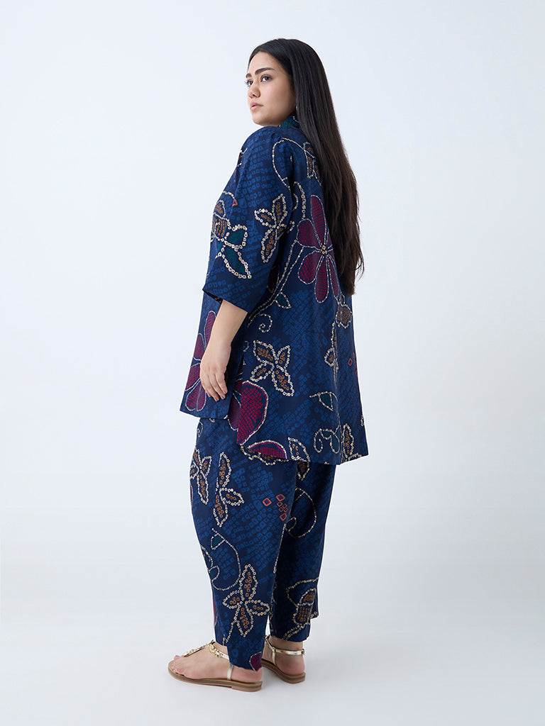 Westside Diza Women's Indigo Floral Bandhani Printed Tunic for Work Wear Back View