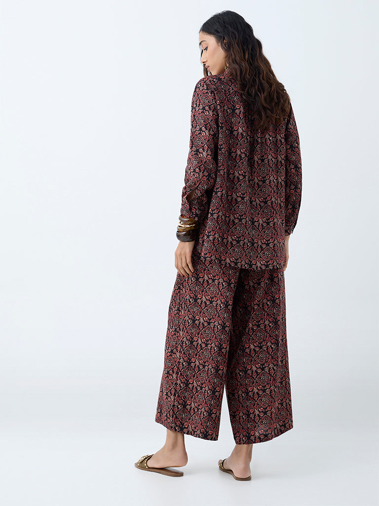 Westside Utsa Women's Black Printed Ethnic Tunic for Everyday Back View