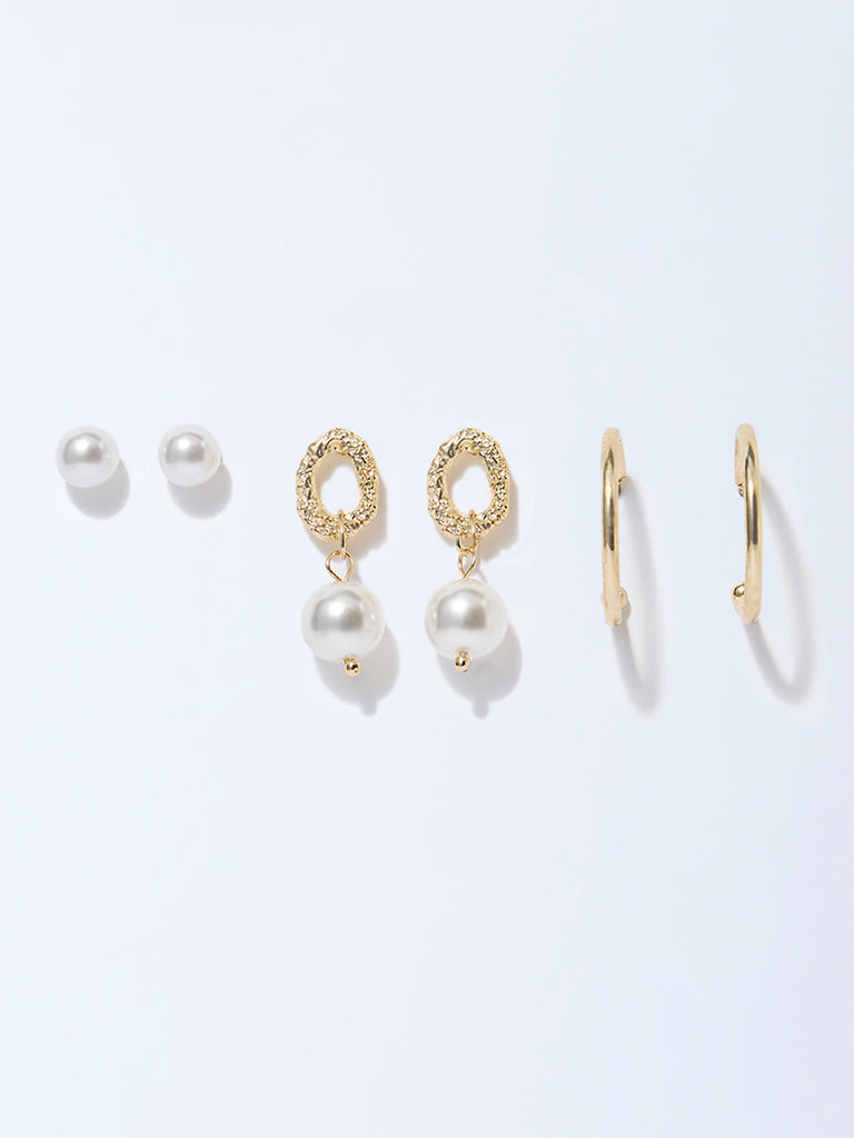Buy Westside Accessories Gold Pearlescent Stud Hoop Earrings Set