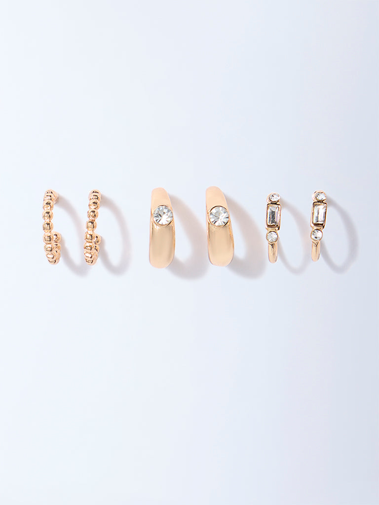 Westside Accessories Gold Studded and Textured Hoop Earrings Set - Pack of 3