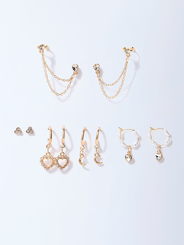 Westside Accessories Gold Gemstone Design Assorted Earrings Set - Pack of 5
