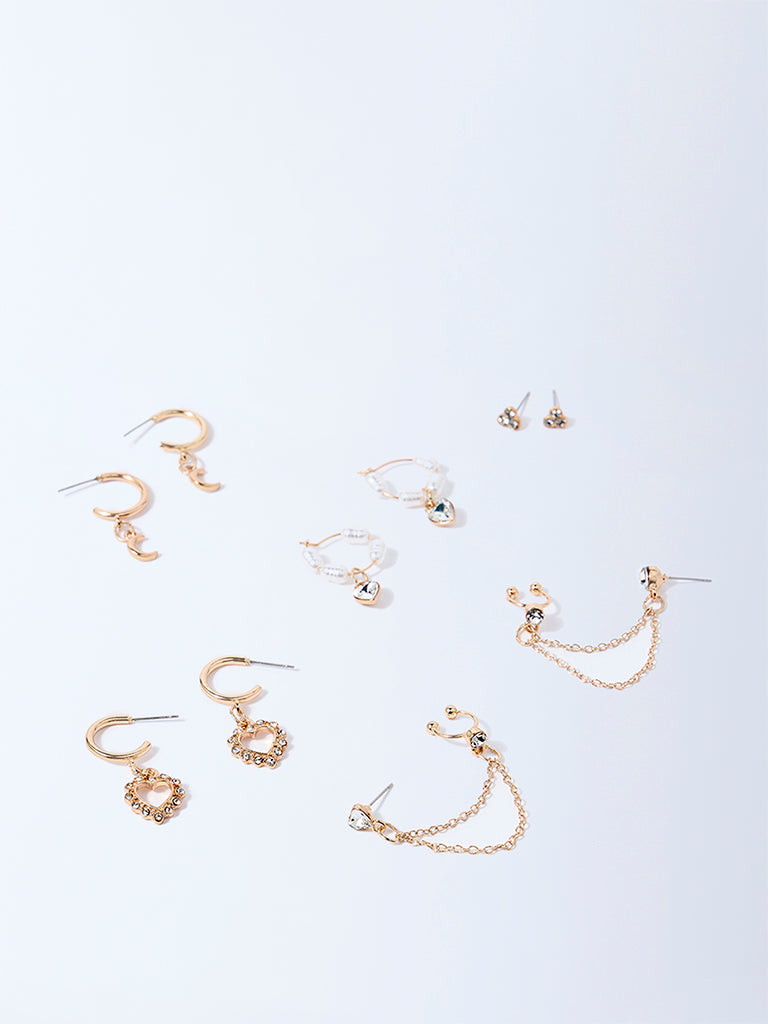 Westside Accessories Gold Gemstone Design Assorted Earrings Set - Pack of 5