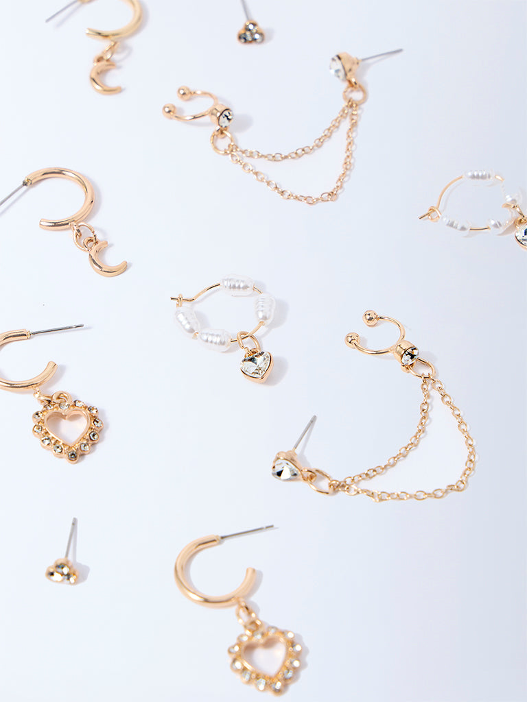 Westside Accessories Gold Gemstone Design Assorted Earrings Set - Pack of 5