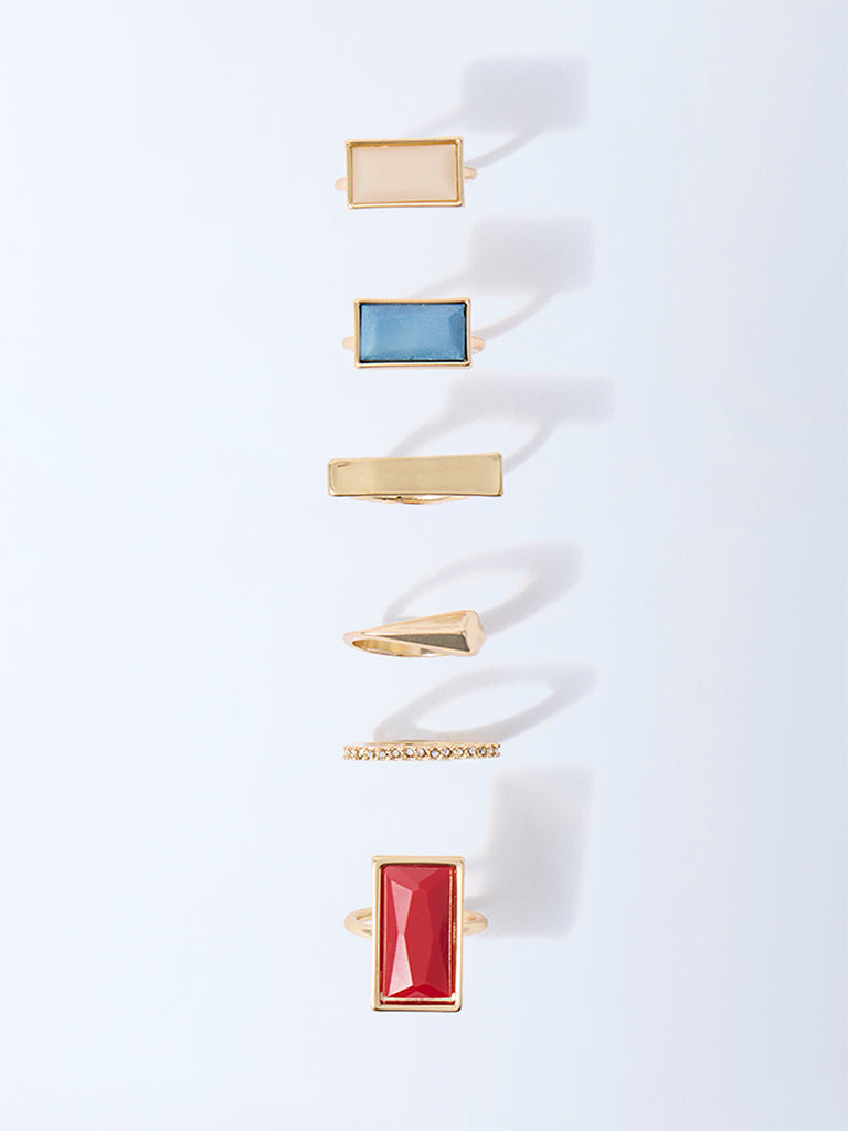 Westside Accessories Multicolour Assorted Rings Set - Pack of 6