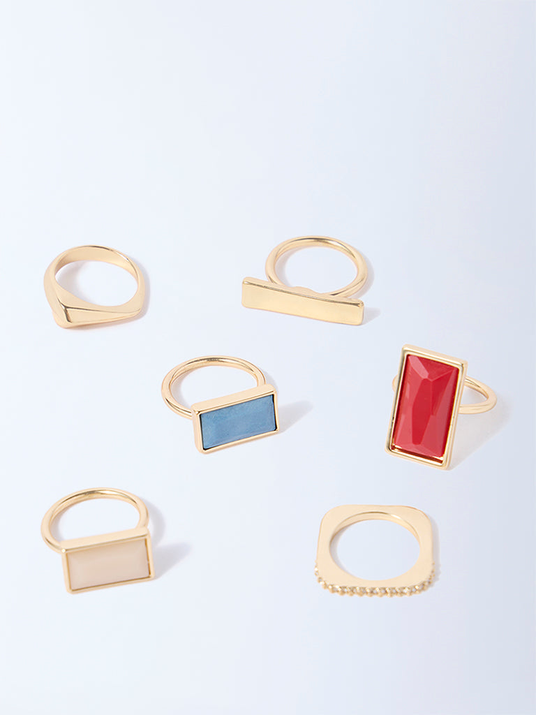 Westside Accessories Multicolour Assorted Rings Set - Pack of 6