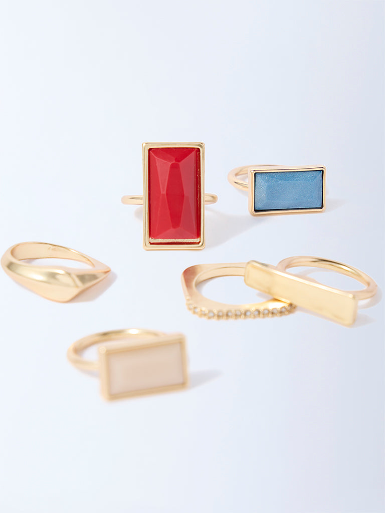 Westside Accessories Multicolour Assorted Rings Set - Pack of 6