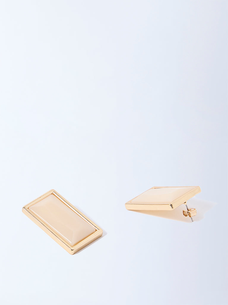 Westside Accessories Beige Resin-Detailed Stud Earrings