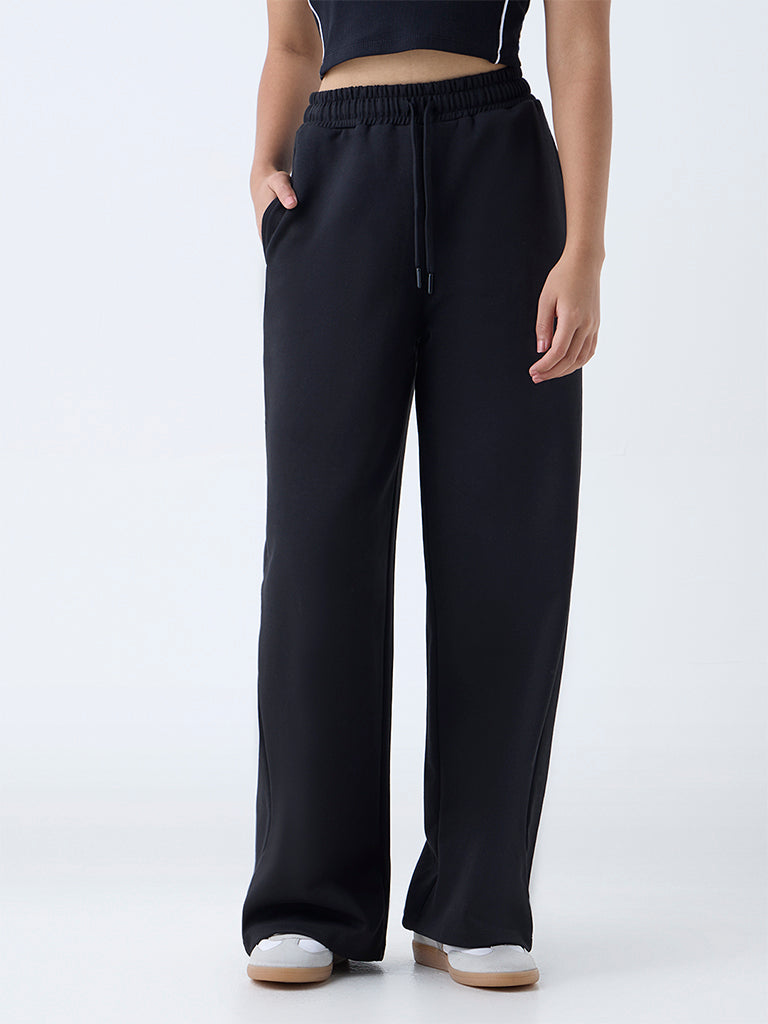 Studiofit Black High-Rise Cotton-Blend Track Pants