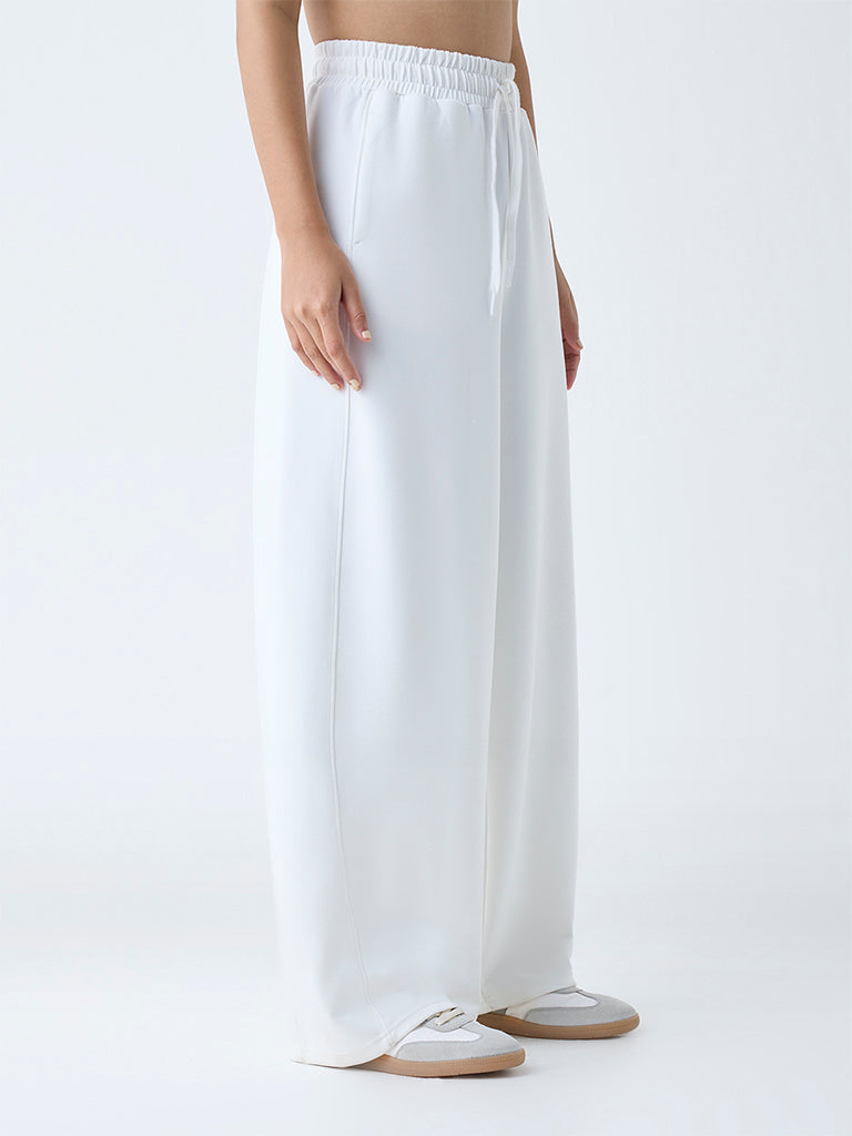 Studiofit White Solid High-Rise Cotton-Blend Track Pants