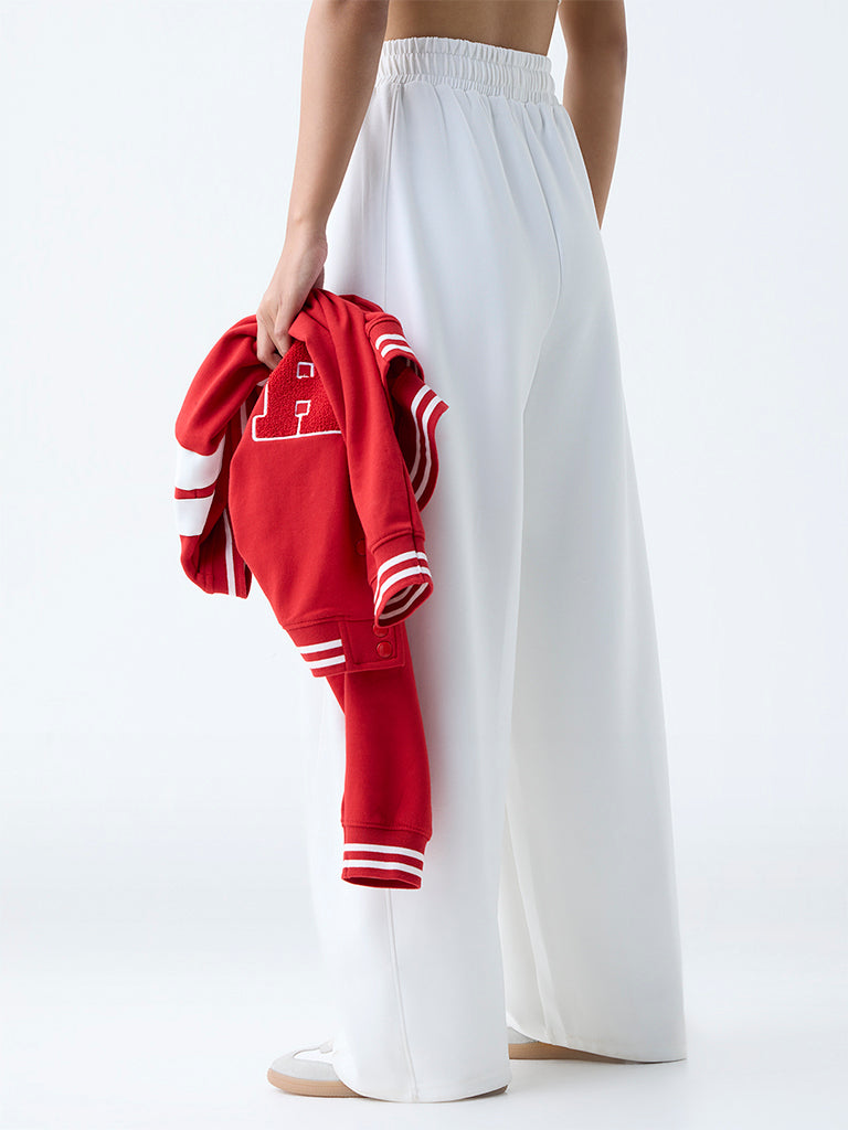 Studiofit White Solid High-Rise Cotton-Blend Track Pants
