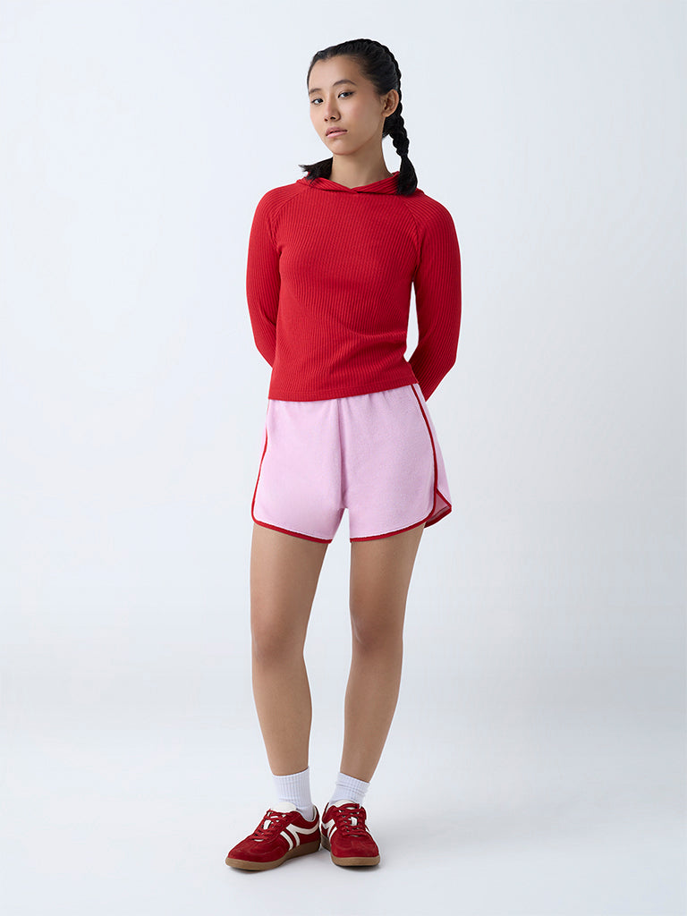 Buy Studiofit Pink Self-Textured High-Rise Cotton-Blend Shorts